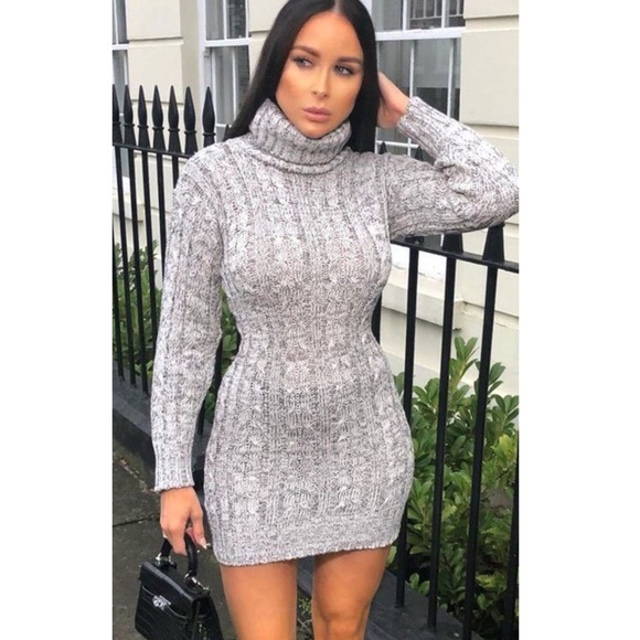Dresses & Skirts - Grey Knit Turtle Neck Bodycon Mini Dress